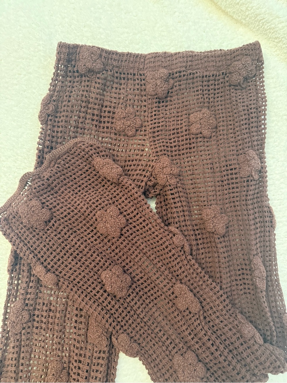 H&M Brown Crochet Floral Maxi Pants
